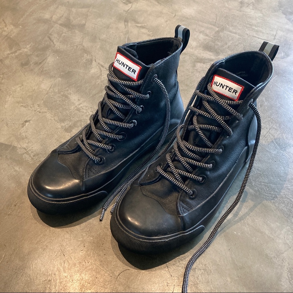 Hunter Lace Up Target Canvas Waterproof Sneaker Shoes Rain Boots Womens 7 Black